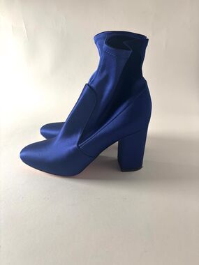 Aquazzura Cobalt Blue Stretch Sock Ankle Boots | Italian Designer Block Heel Boo